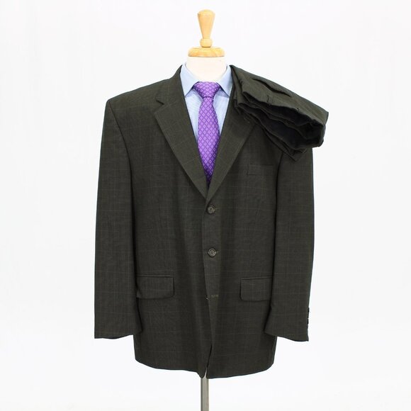 Stafford 50R 42x26 Green Check 3-Button Suit R349